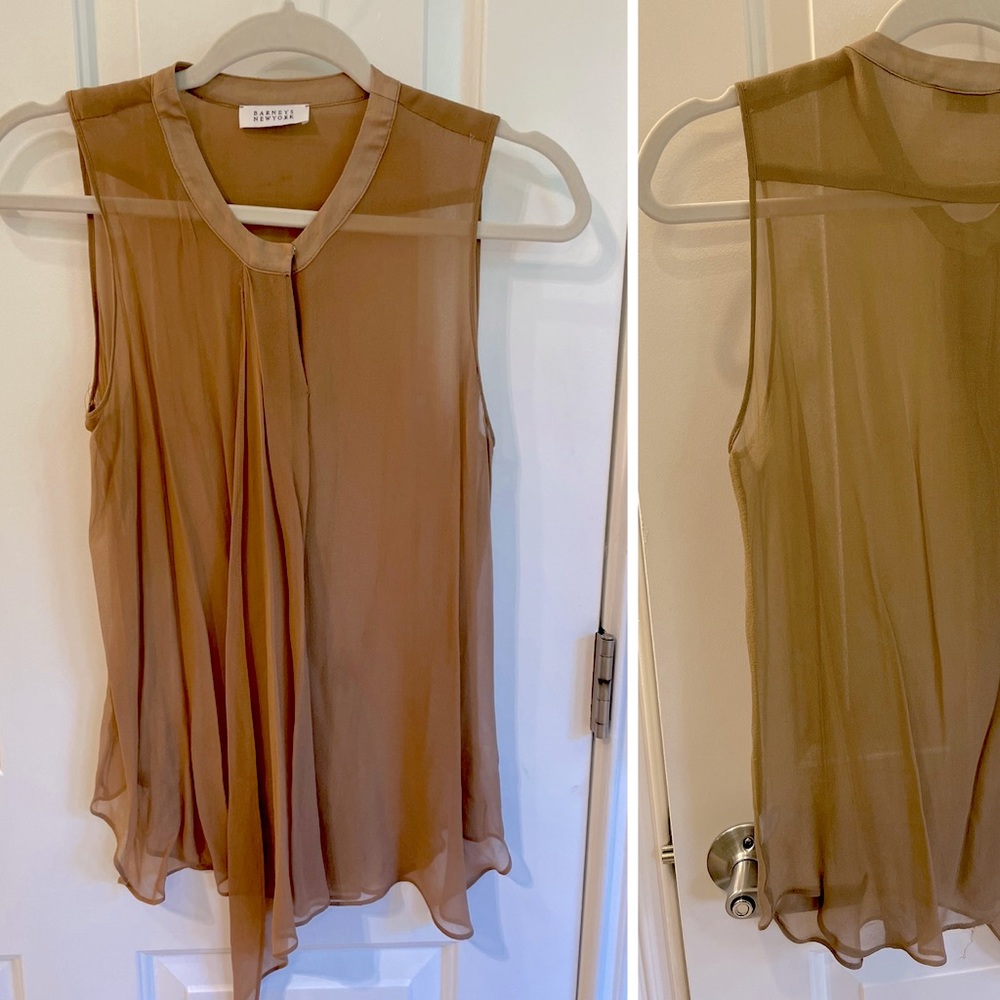 Barney’s New York Sheer 100% Silk Chiffon Sleeveless Blouse